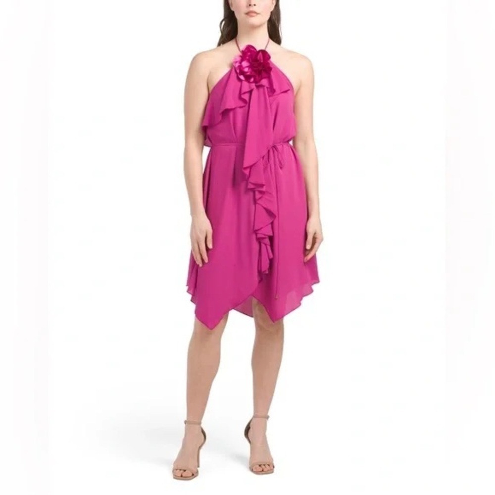 STEVE MADDEN | Florentina Rosette Halter Dress Fuchsia Size Small